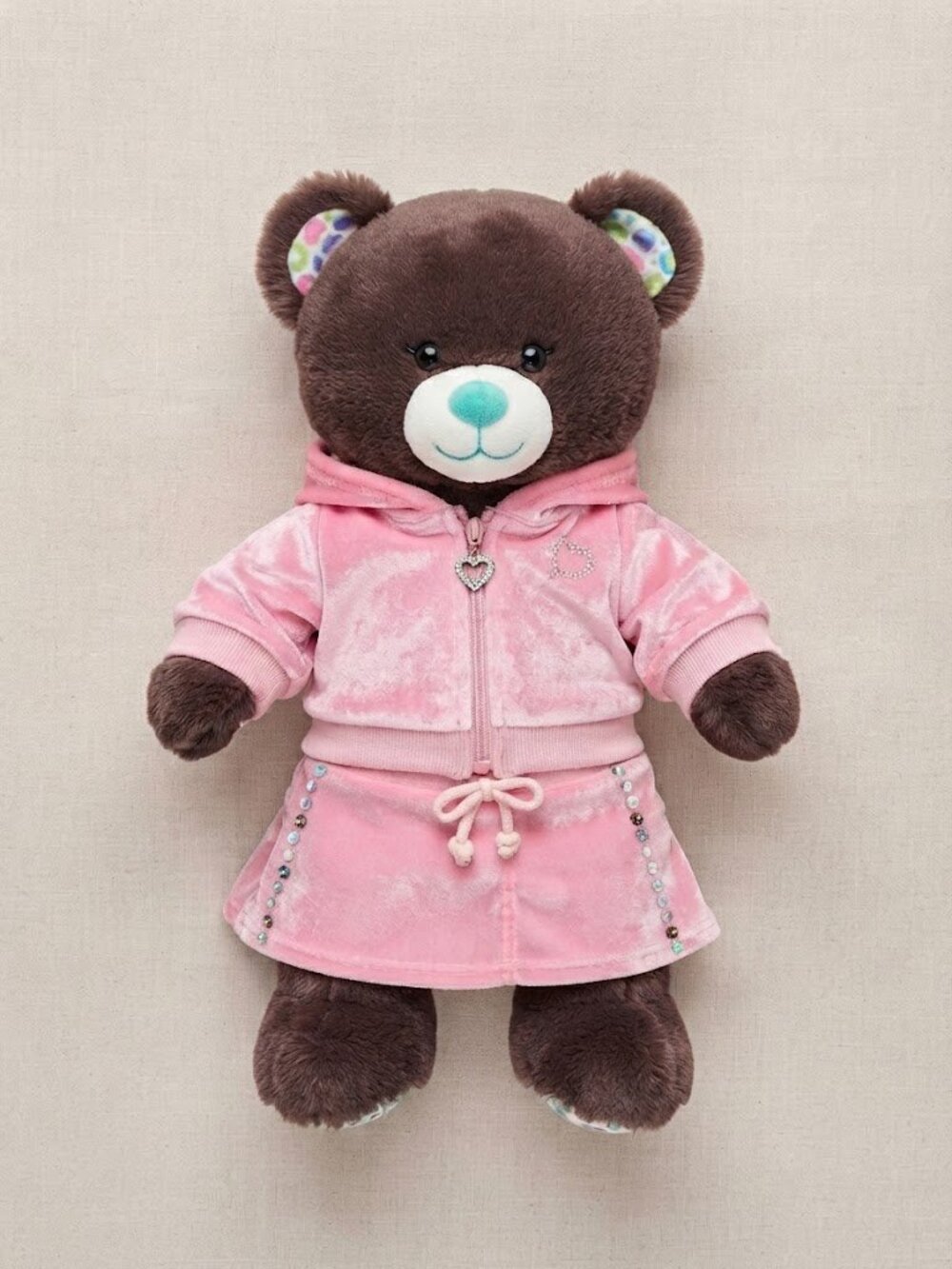 VTG Y2K Build-A-Bear Pink Velour Tracksuit Hoodie & Skirt Outfit Set Rhinestone